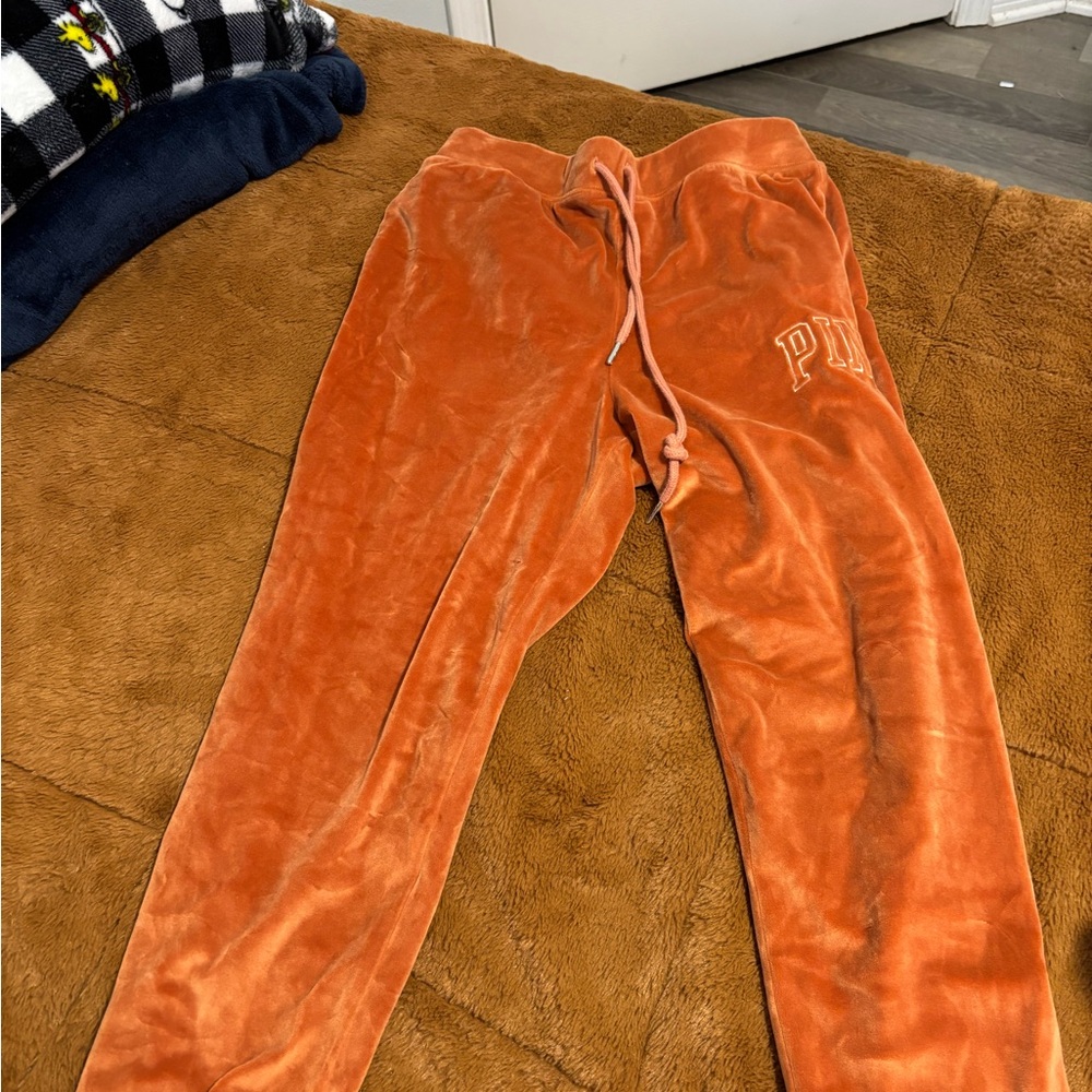 PINK Velour Lounge Pants - Orange
